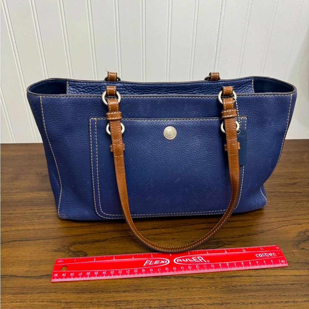 Coach Blue and Brown Tote Bag with Silver Accents